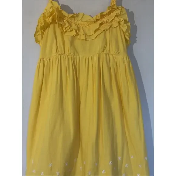 Candies Yellow Y2K Ruffle‎ Embroidery Eyelet Trim Sundress Sleeveless Dress 3 - Picture 3 of 10